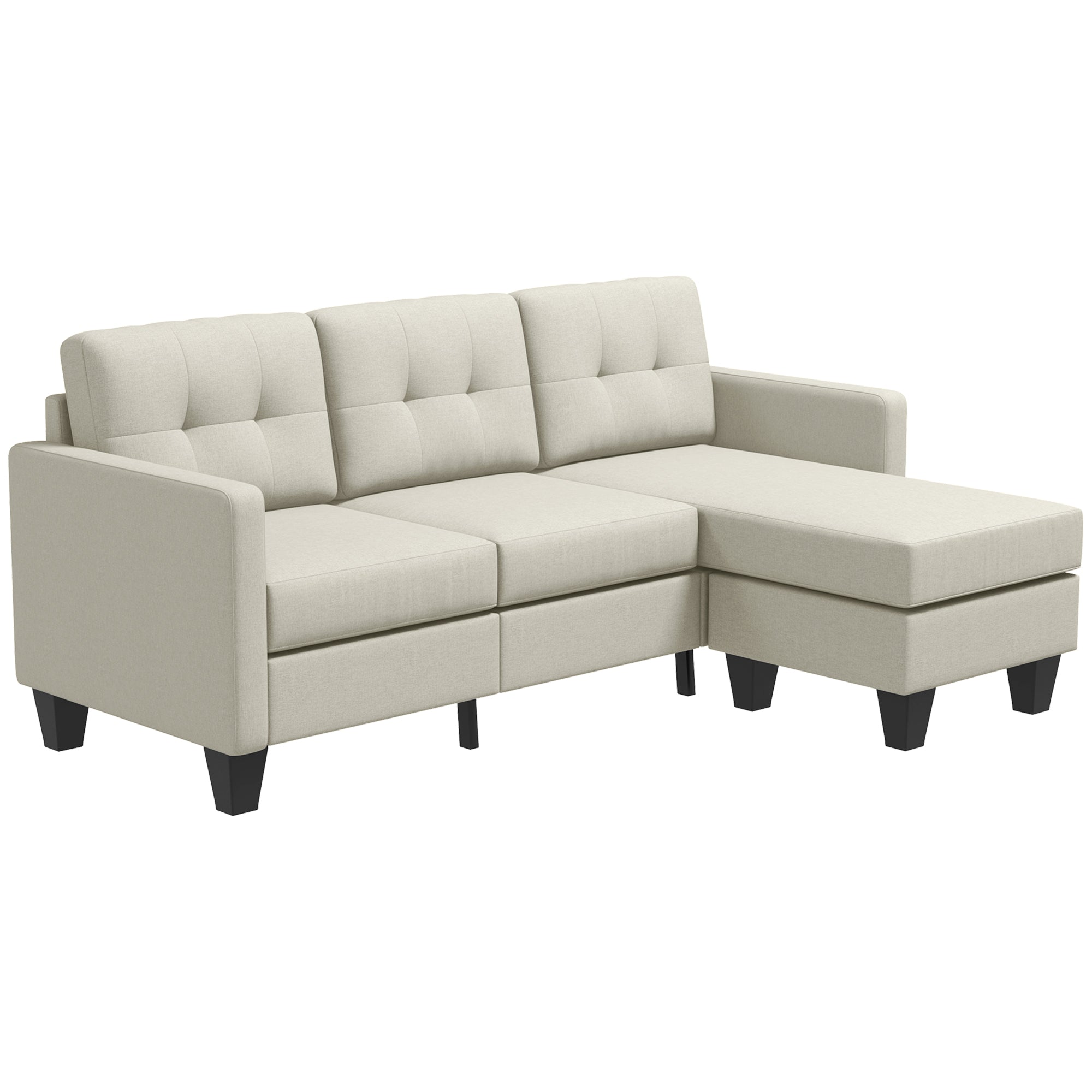 HOMCOM L-shaped Sofa, 3 Seater Sectional Couch with Ottoman, Corner Sofa with Thick Padded Cushion and Wood Legs, Beige 