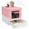 Top Entry Enclosed Kitty Litter Box with Scoop, Tray, Front Entry, Large Space, Foldable, Portable, Pink