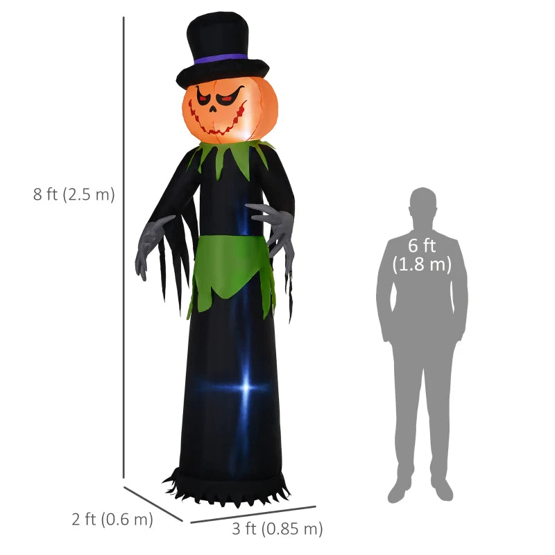 Outsunny 8ft Halloween Inflatable Pumpkin Head Ghost in a Hat – LED Lighted Outdoor Decoration 