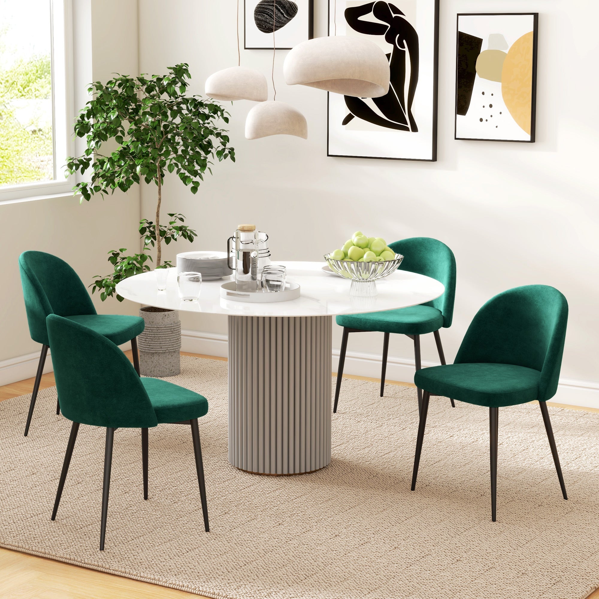 HOMCOM Set of 2 Mid-Back Dining Chair, Mid-Back Velvet-touch Upholstery Kitchen Chair for Living Room Dining Room, Green 