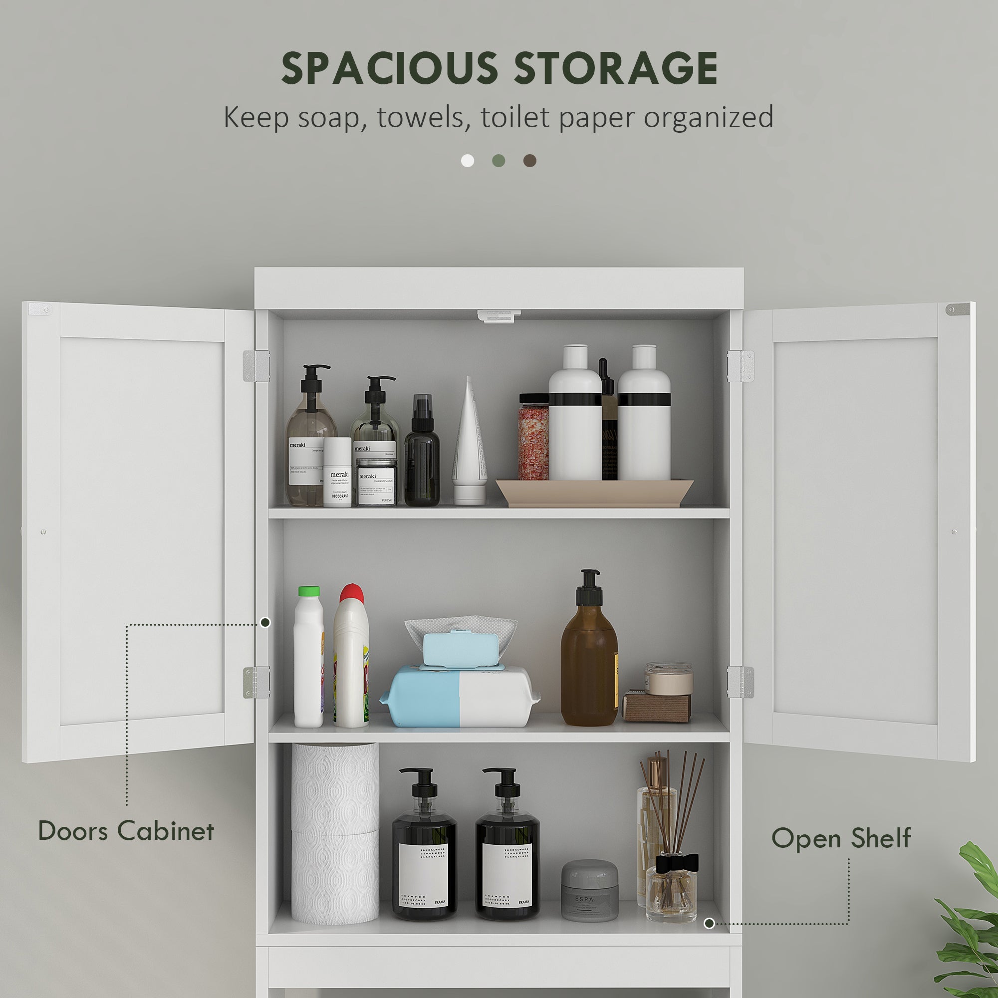 HOMCOM Over The Toilet Bathroom Cabinet Modern Above Toilet Storage Barn Doors Open Shelf White 