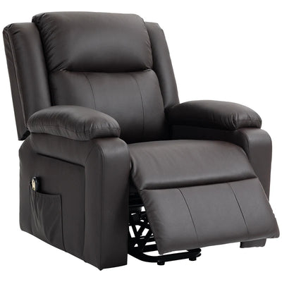HOMCOM Lift Chair for Seniors, PU Leather Upholstered Electric Recliner Chair with Remote, Side Pockets, Quick Assembly, Brown 