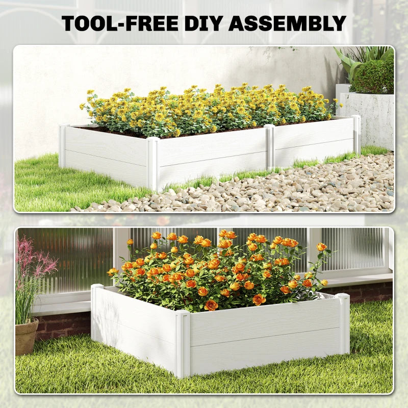 Vinyl Raised Garden Bed Kit, 6.5 x 3 x 1ft Elevated Garden Box with Divider and Open Bottom, White