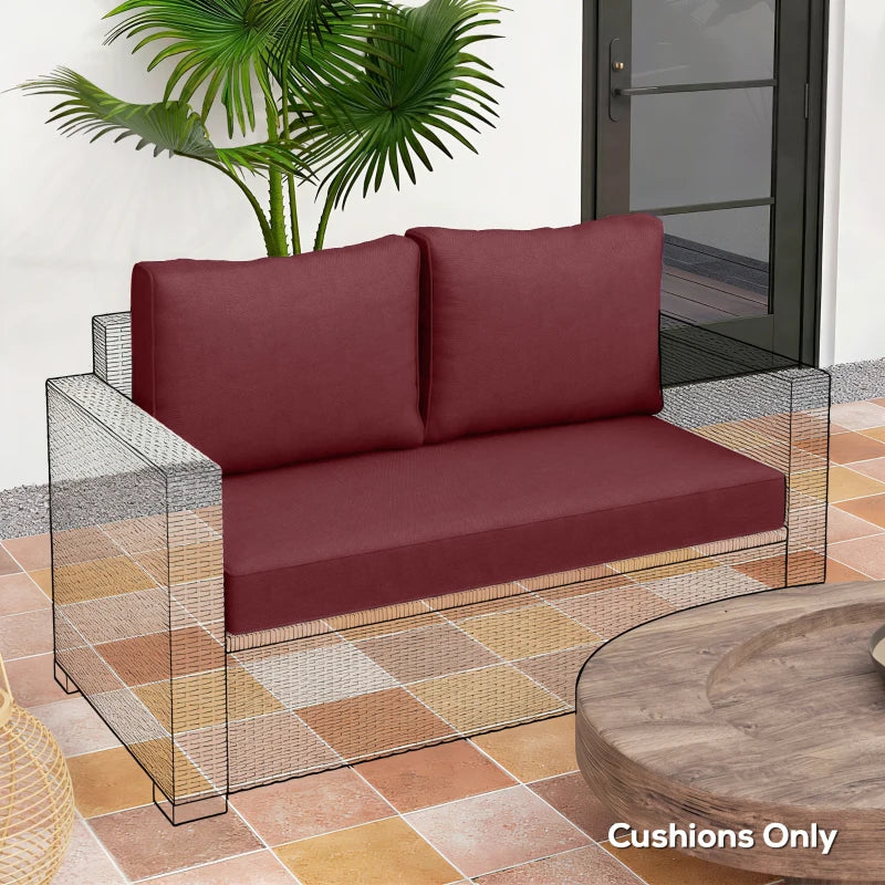 Outdoor Seat Cushions with Backrest, Loveseat Double Sofa Outdoor Furniture Cushions, Wine Red
