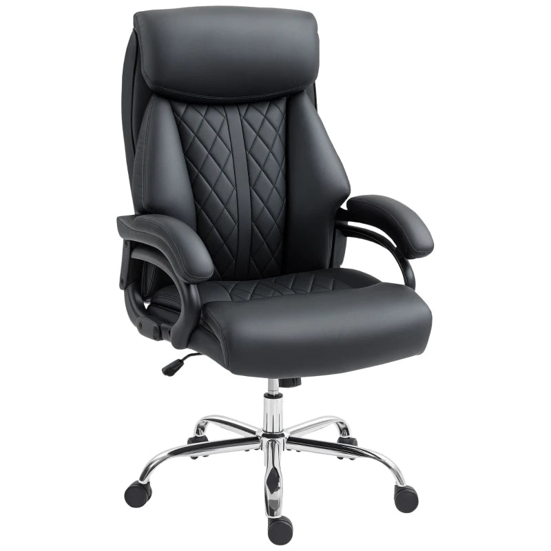 Office Chair with Spring Padding, PU Leather Computer Chair with Quiet Swivel Wheels, High Back, Black