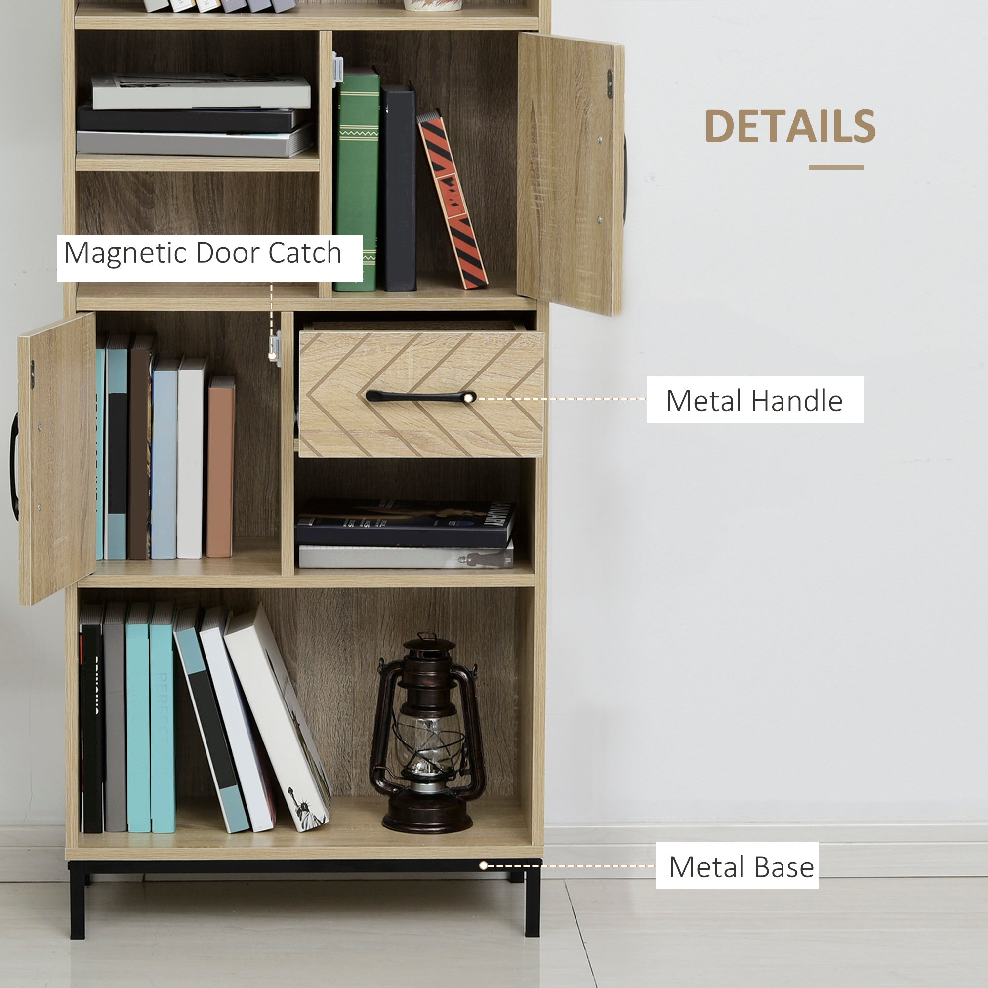 HOMCOM Wooden Elegance: 59" Freestanding Bookcase with Cabinets, Drawer, Open Shelves, Display Shelf for Home Office Organizer 