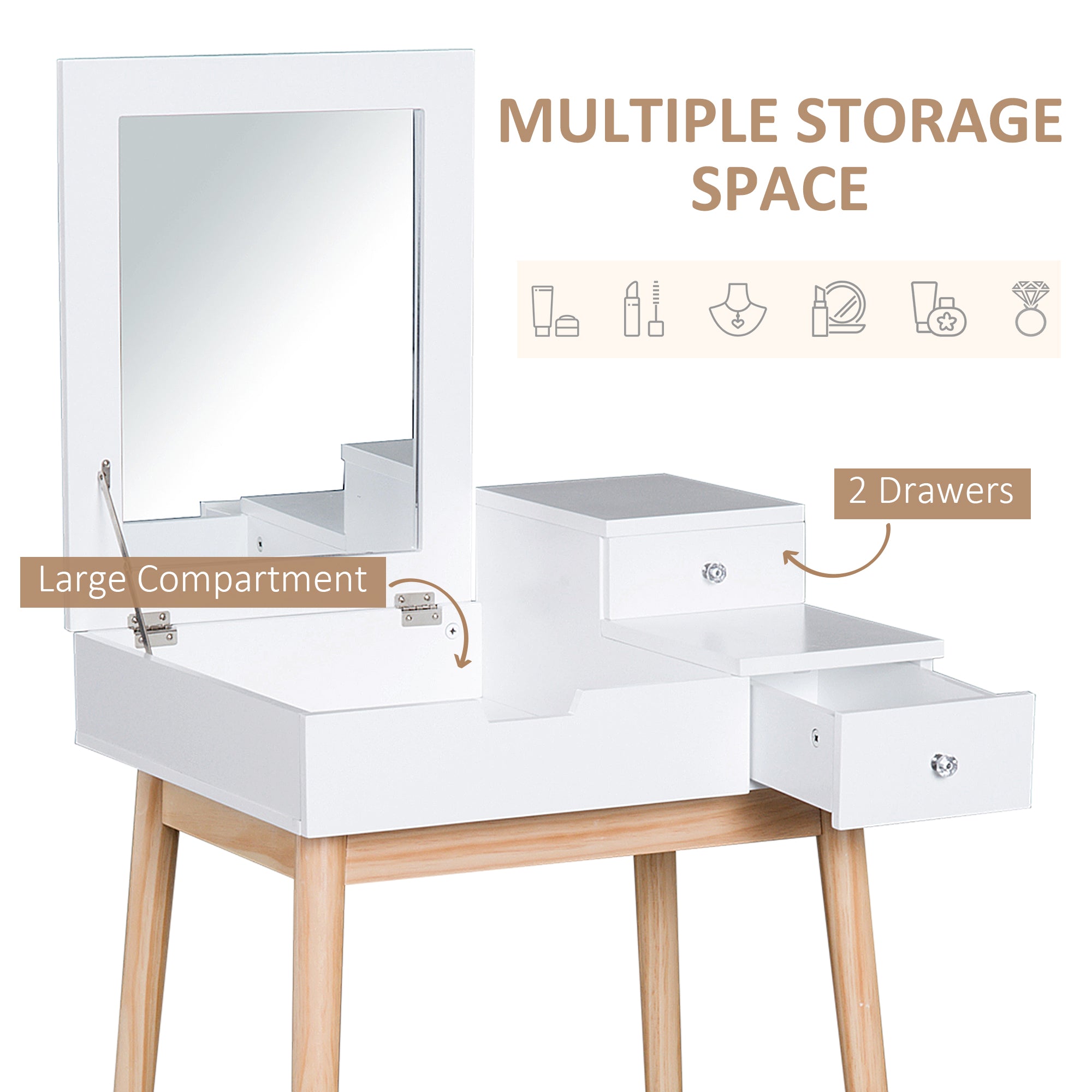 HOMCOM Dressing Table with Flip-up Mirror Modern Make Up Desk 2 Drawers Bedroom Furniture White 