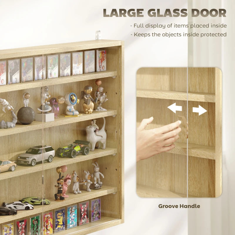 5-storey Display Cabinet, Shot Glass Display Case, Glass Curio Cabinet with 2 Glass Doors and 4 Adjustable Shelves, Oak