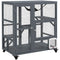 Cat Condo Wooden Indoor Cat House on Wheels with Cat Flap Door Platforms Hammock Openable Top for 2 Cats, Light Grey