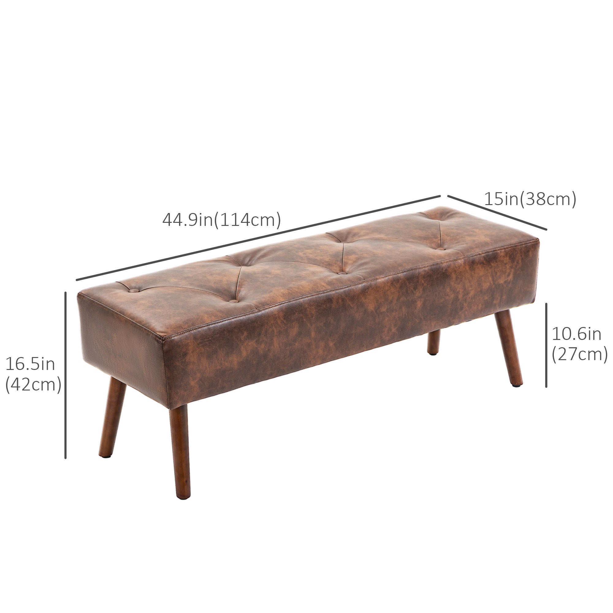 HOMCOM Luxurious Bedroom Bench End of Bed Bench Button Tufted PU Leather Wood Legs Entryway Furniture Brown 