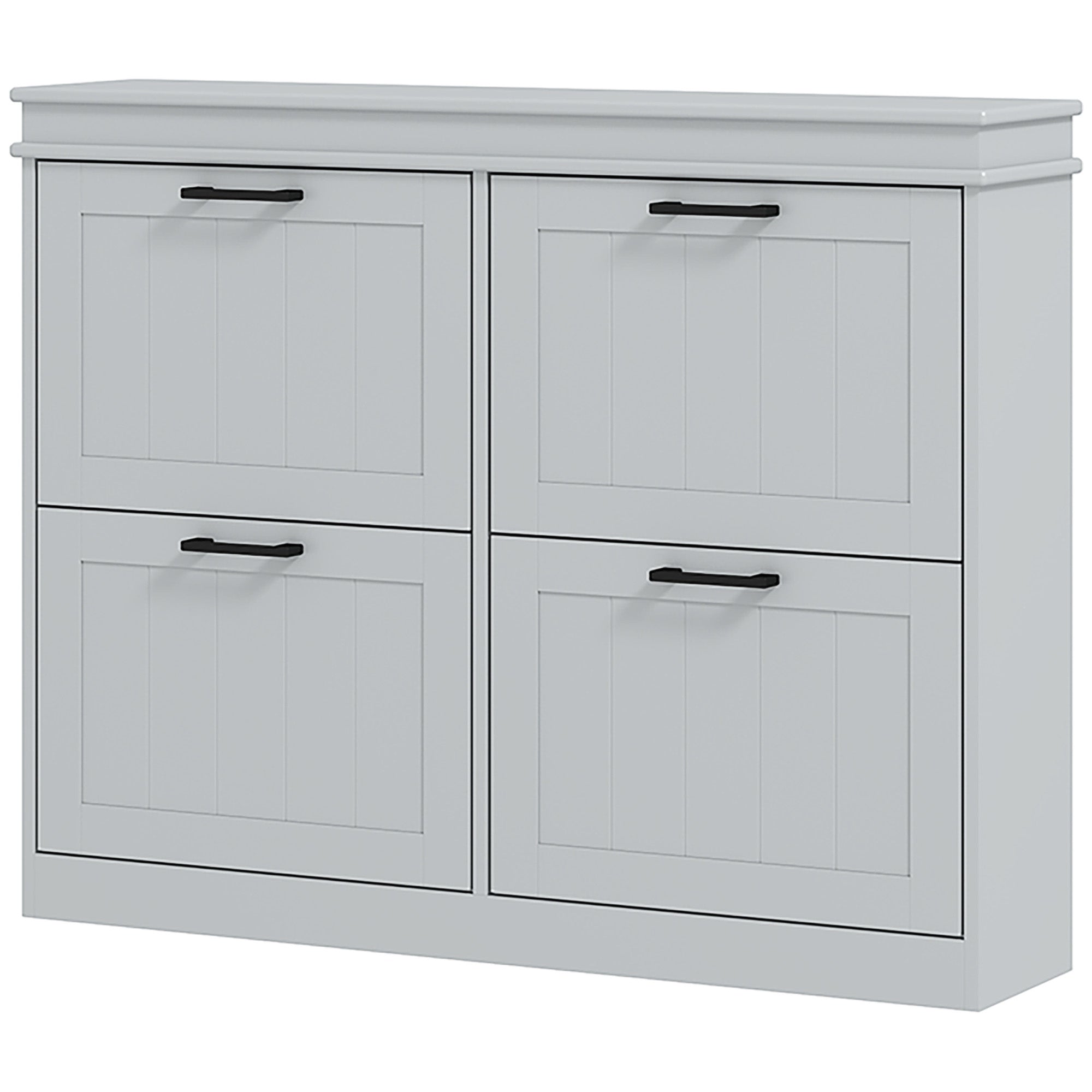 HOMCOM Shoe Storage Cabinet with 4 Flip Drawers and Adjustable Shelves, Narrow Shoe Cabinet for 20 Pairs of Shoes, Grey 