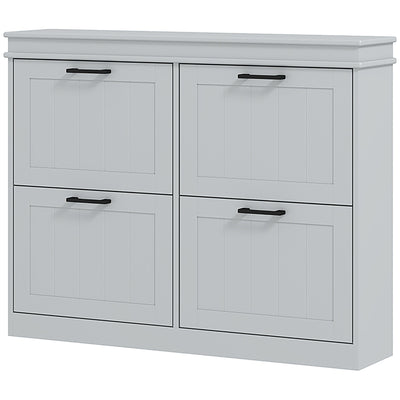 HOMCOM Shoe Storage Cabinet with 4 Flip Drawers and Adjustable Shelves, Narrow Shoe Cabinet for 20 Pairs of Shoes, Grey 
