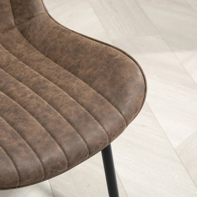 Dining Chairs Set of 2, PU Leather Upholstered Kitchen Chairs with Backrest and Steel Legs, Brown