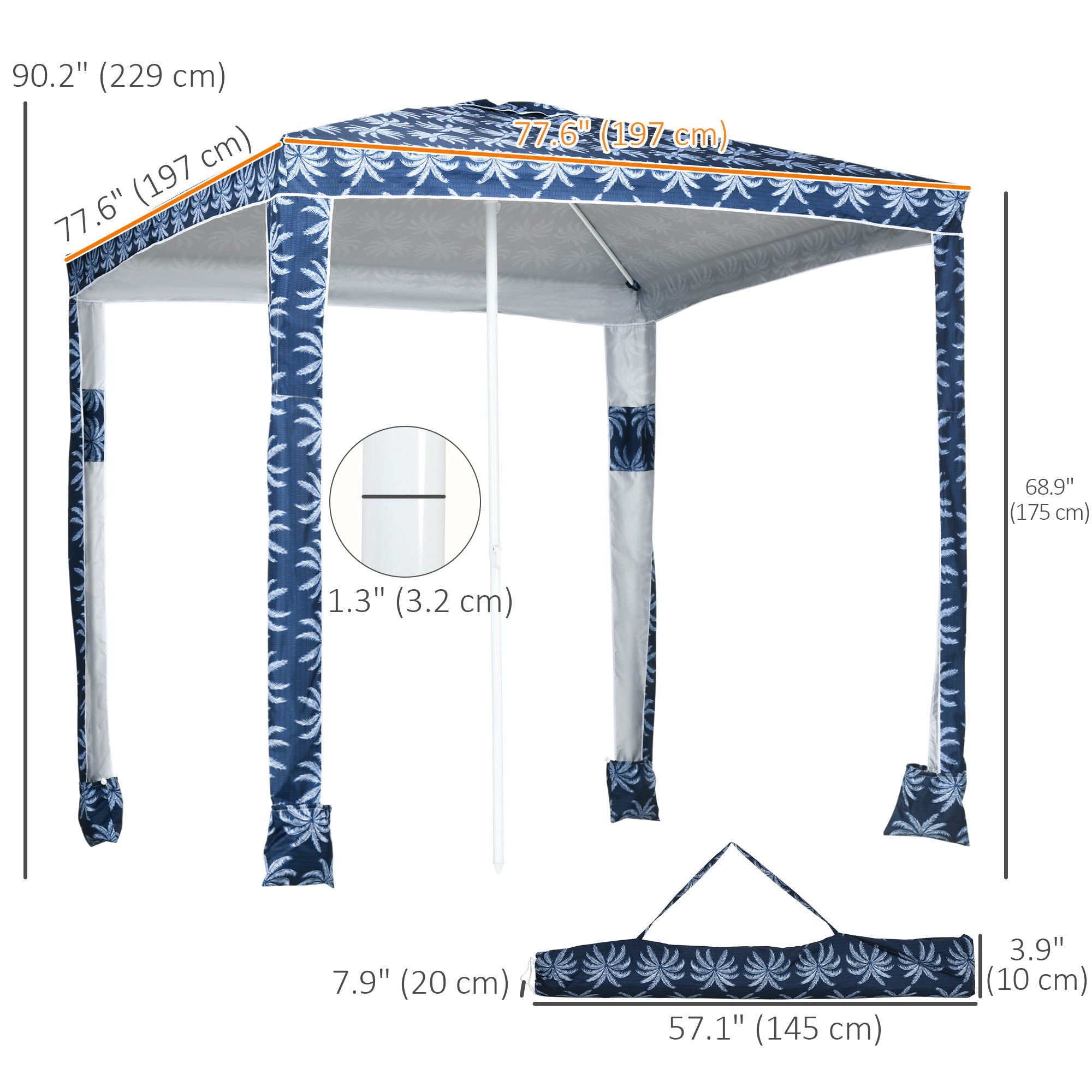 Outsunny Beach Umbrella, 6.5' Easy-Assembly Sun-Shade Shelter with Sandbags and Carry Bag, Cool UV50+, Dark Blue 