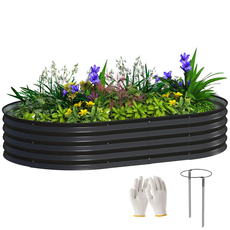 5' x 3' x 1' Large Outdoor Planter Box, Galvanized Raised Garden Bed with Metal Plant Stake, Black