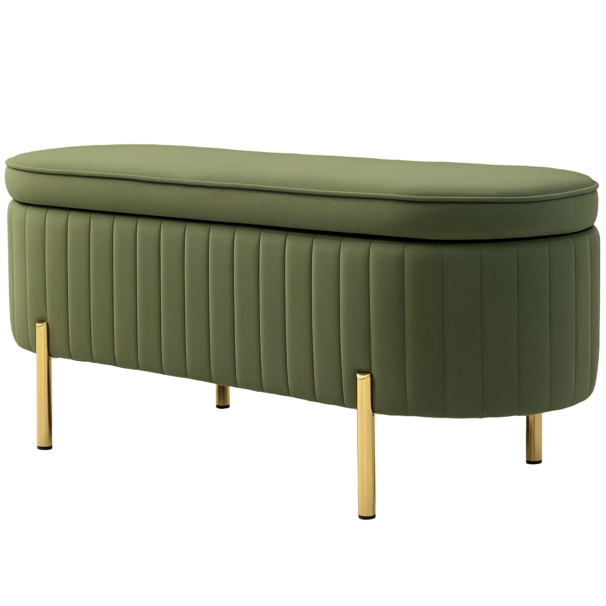 HOMCOM Upholstered Bedroom Bench, Channel Tufted Ottoman Bench with Thick Padding and Metal Legs, Dark Green 