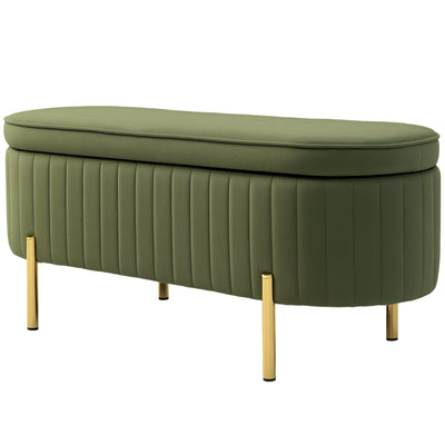 HOMCOM Upholstered Bedroom Bench, Channel Tufted Ottoman Bench with Thick Padding and Metal Legs, Dark Green 