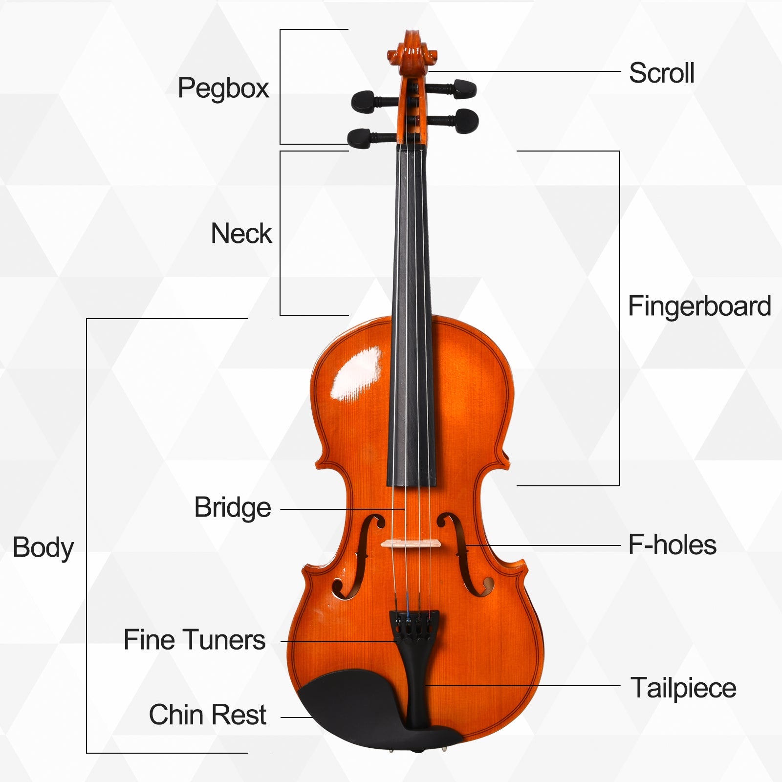 HOMCOM Full Size 4/4 Violin Set Maple Wood with Accessories Storage Box Orange 