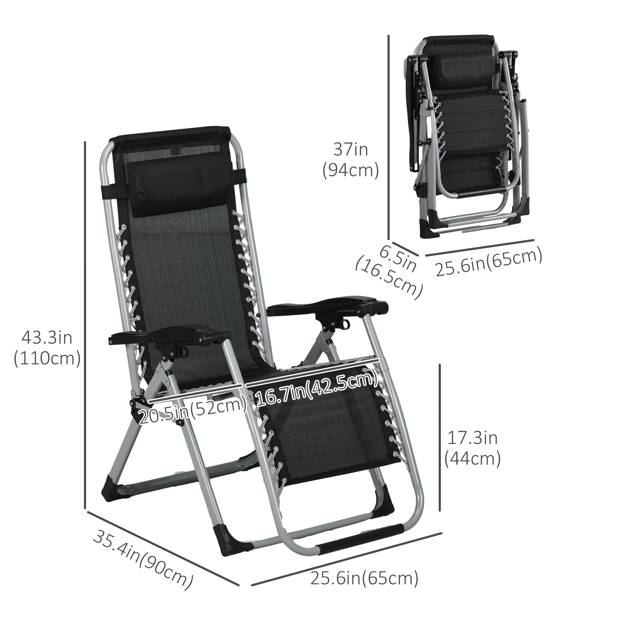 Outsunny Garden Chairs Set of 2 Reclining Zero Gravity Sun Lounger with Cushion Grey Outdoor 