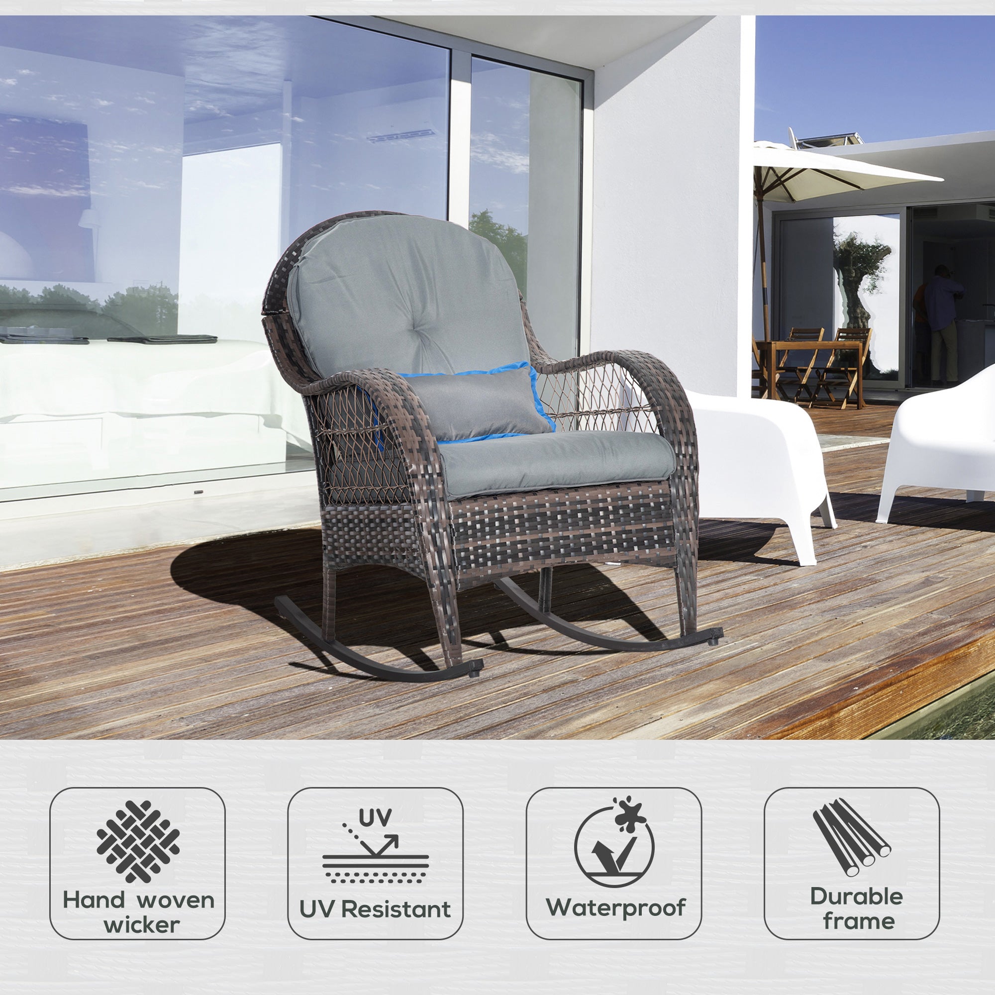 Outsunny Rattan Respite: PE Wicker Garden Patio Relaxer Chair with Cushion, Grey Outdoor Oasis 
