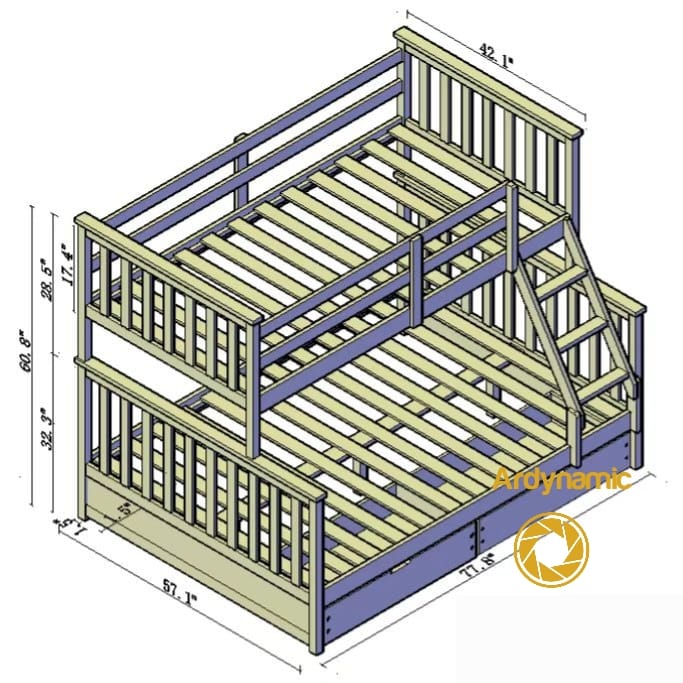 ARDYNAMIC Single Over Double Convertible Bunk Bed with Drawers 