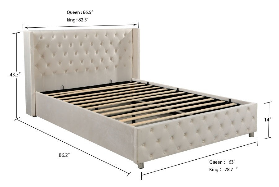 Adam Hydraulic Lift Up Storage Platform King Bed 