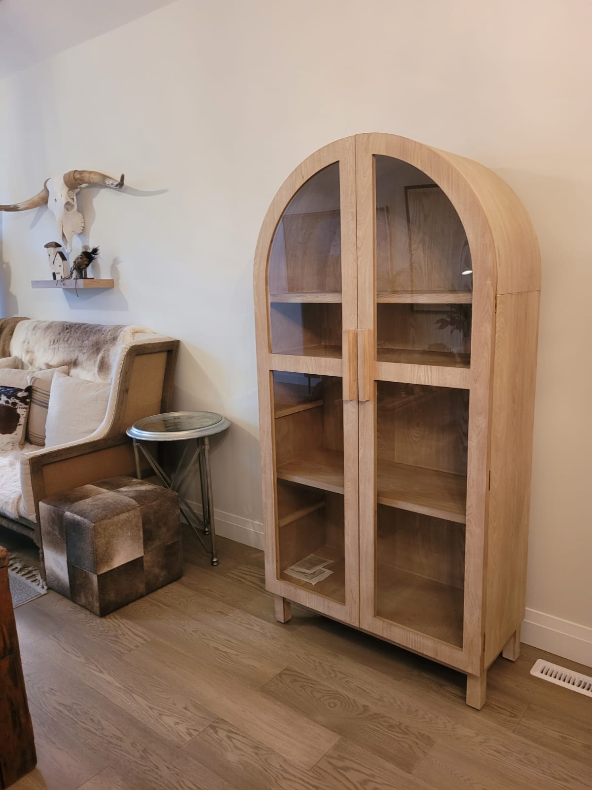 Solid Wood Frame Arc Cabinet, Black Finish 