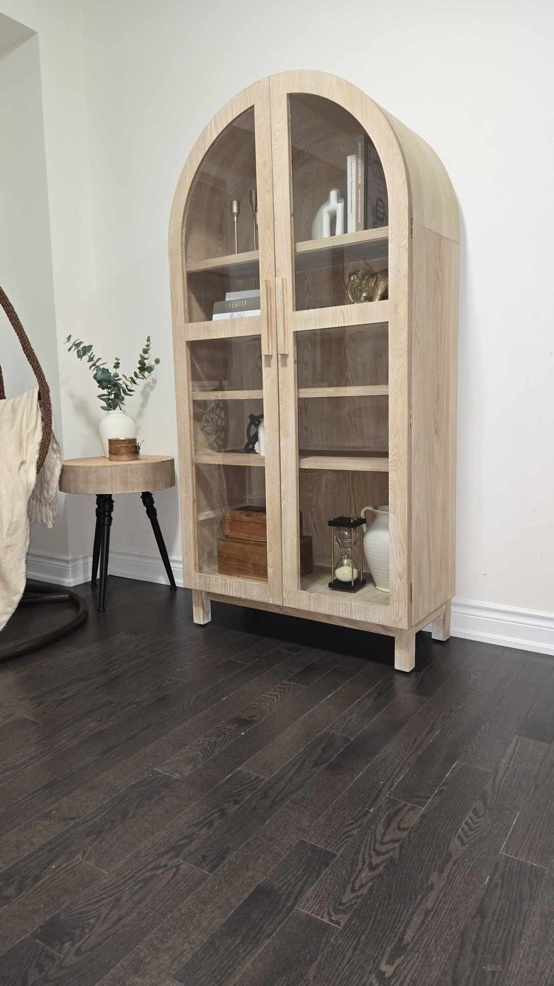 Solid Wood Frame Arc Cabinet, Black Finish 