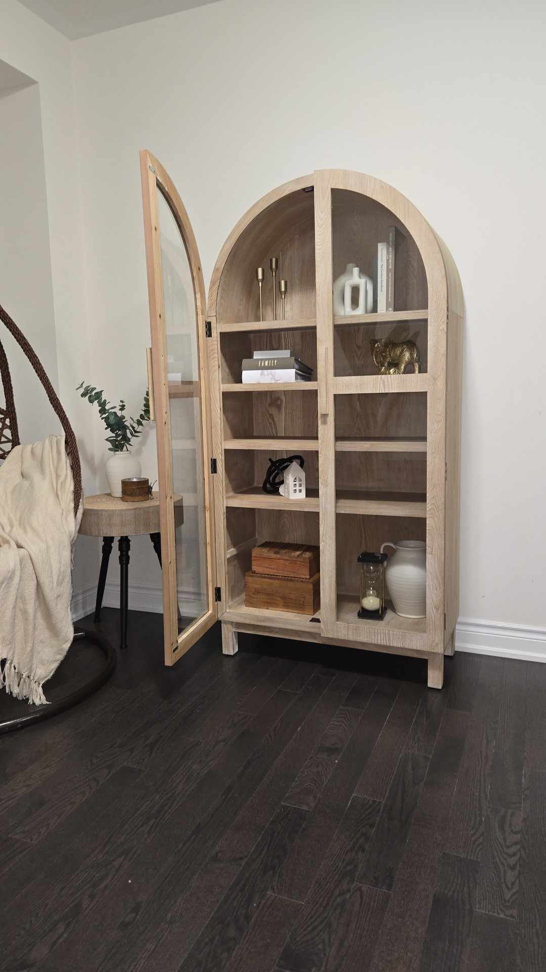 Solid Wood Frame Arc Cabinet, Black Finish 