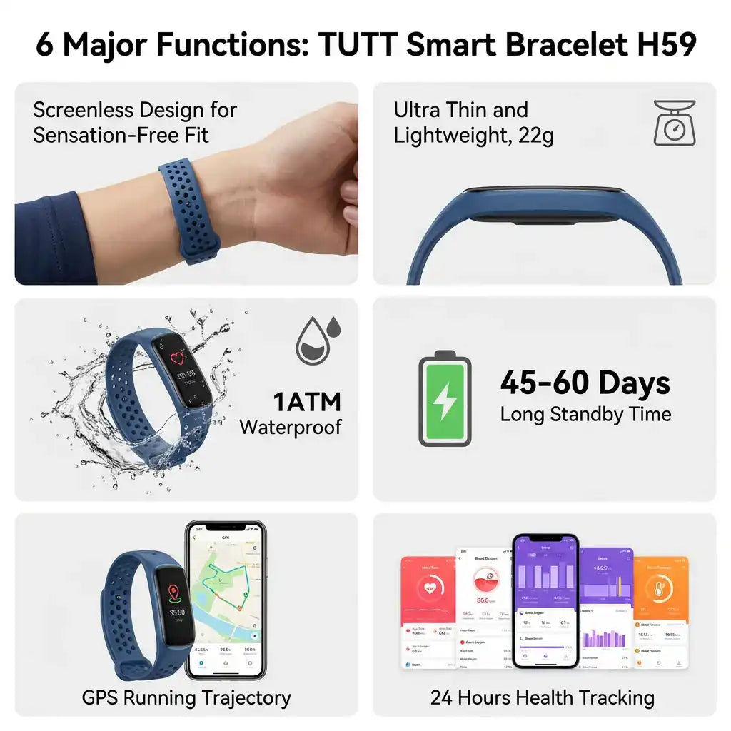 TUTT Smart Bracelet | Health and Fitness Tracker | GPS Activity Tracker | Android & iOS H59 LIGE