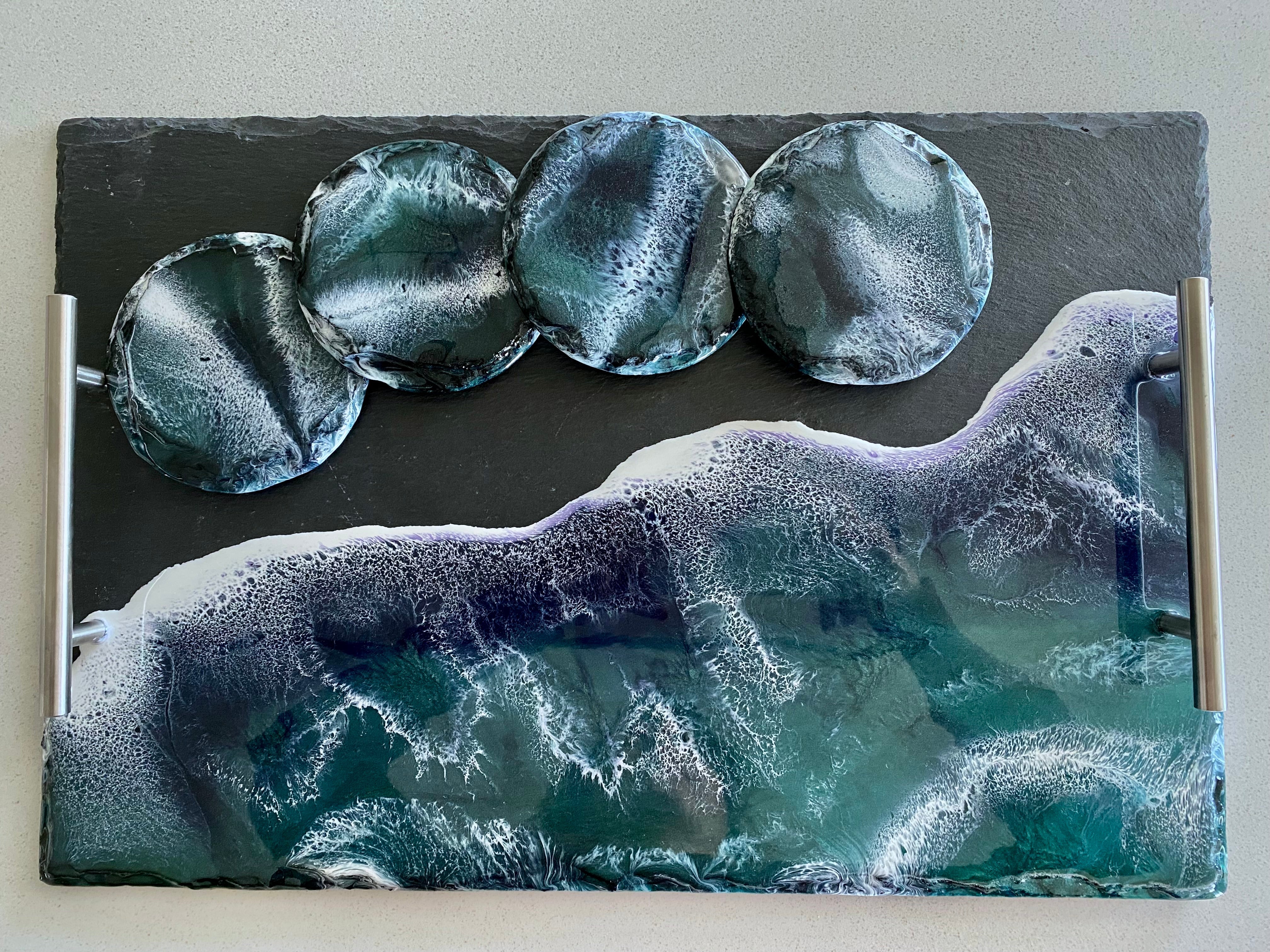 Natural Slate Charcuterie Board with Coasters 