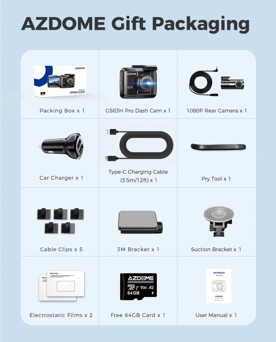 AZDOME GS63H Pro Front and Rear Dash Cam 