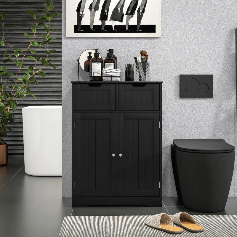 Bathroom Cabinet, Bathroom Storage Cabinet with 2 Drawers, Adjustable Shelf for Living Room, Entryway, Black