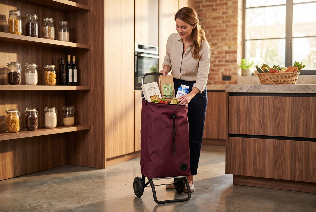 Folding Shopping Cart, Rolser I-Max MF Convert 2, Aluminum, Burgundy