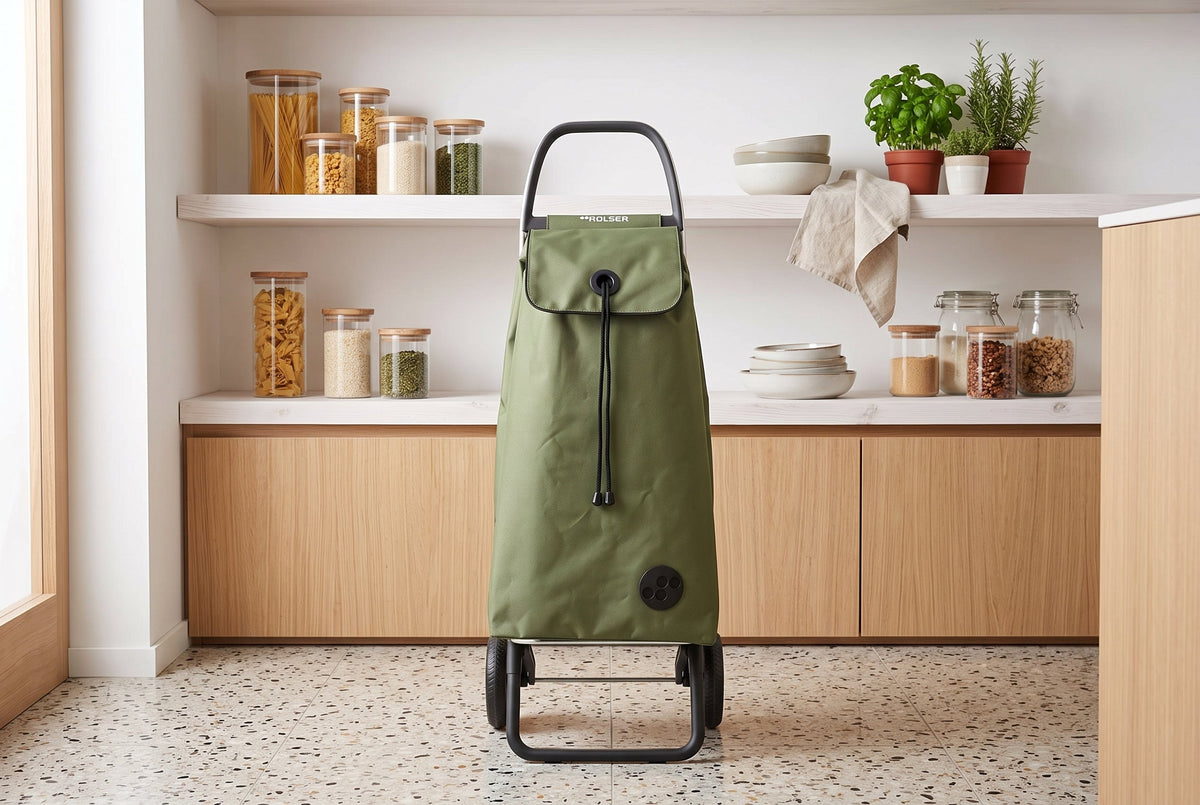 Folding Shopping Cart, Rolser I-Max MF Convert 2, Aluminum, Olive