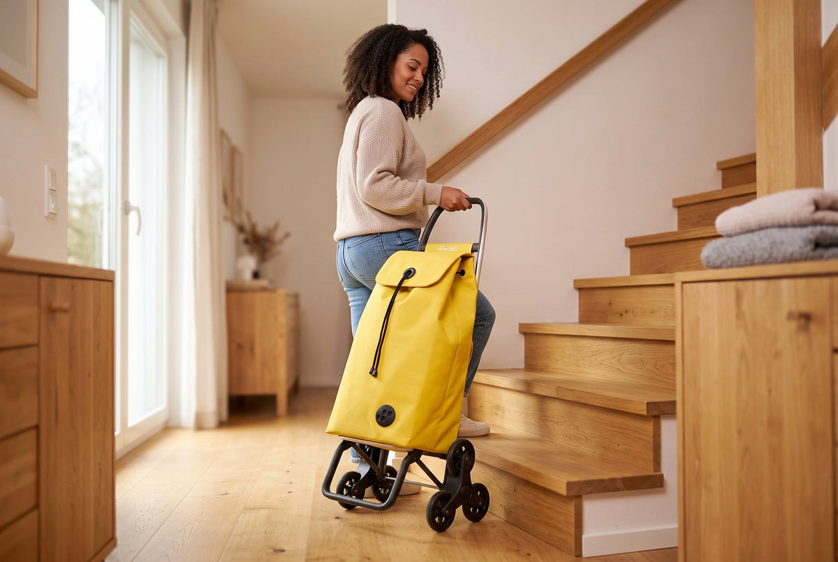 Stair Climbing Folding Shopping Cart, Rolser I-Max Zen RD6, 6-Wheel, Aluminum, Yellow