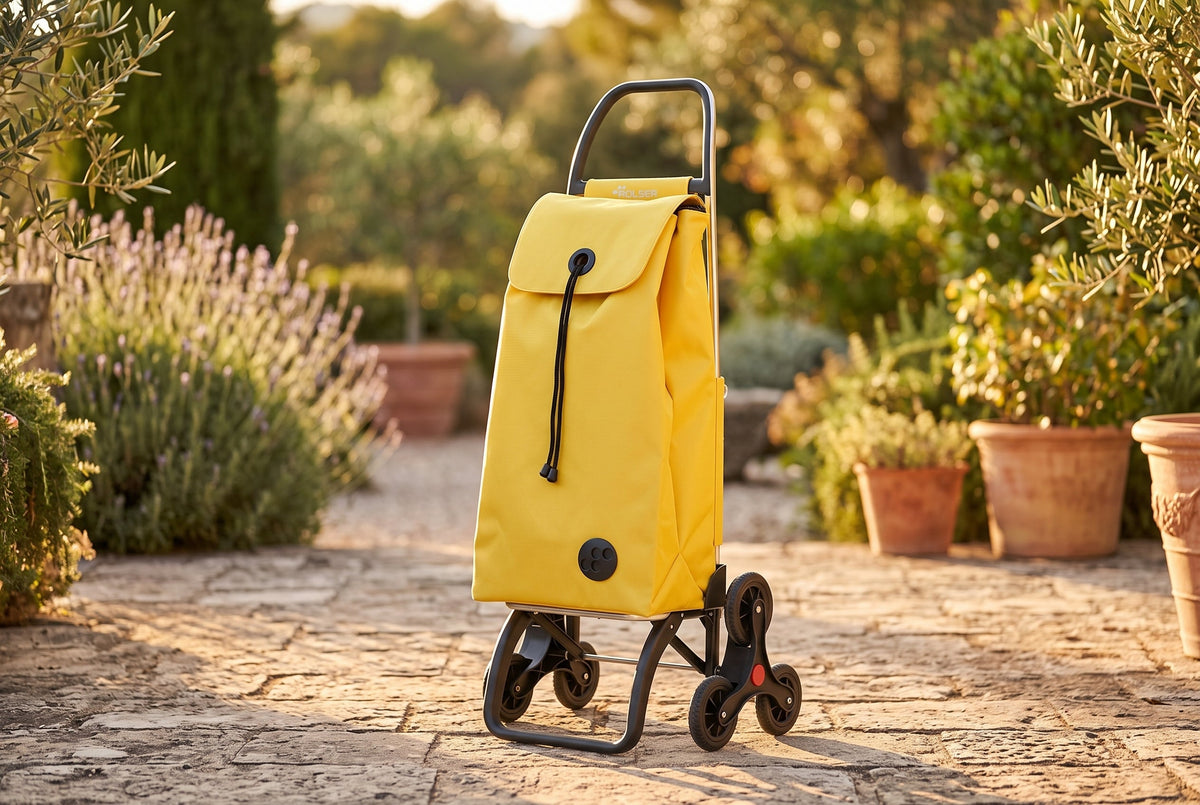 Stair Climbing Folding Shopping Cart, Rolser I-Max Zen RD6, 6-Wheel, Aluminum, Yellow