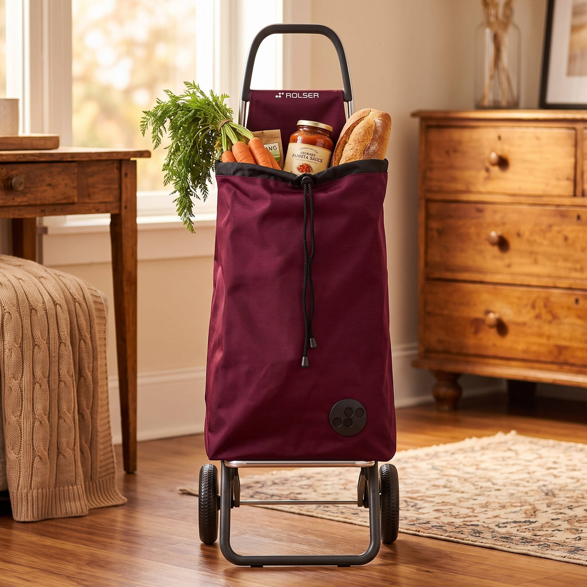 Folding Shopping Cart, Rolser I-Max MF Logic, 2-Wheel, Aluminum, Burgundy