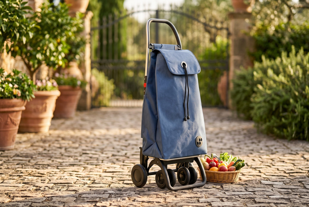 Folding Shopping Cart, Rolser I-Max Logic Tour, 4-Wheel, Aluminum, Denim Blue
