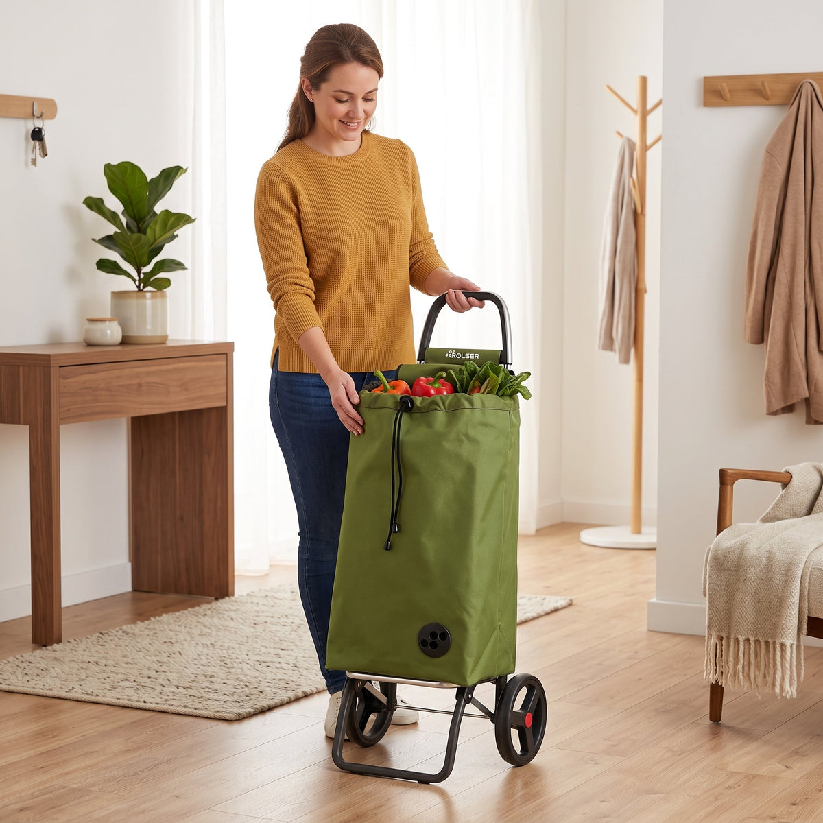 Folding Shopping Cart, Rolser I-Max Logic RSG, Aluminum, Olive