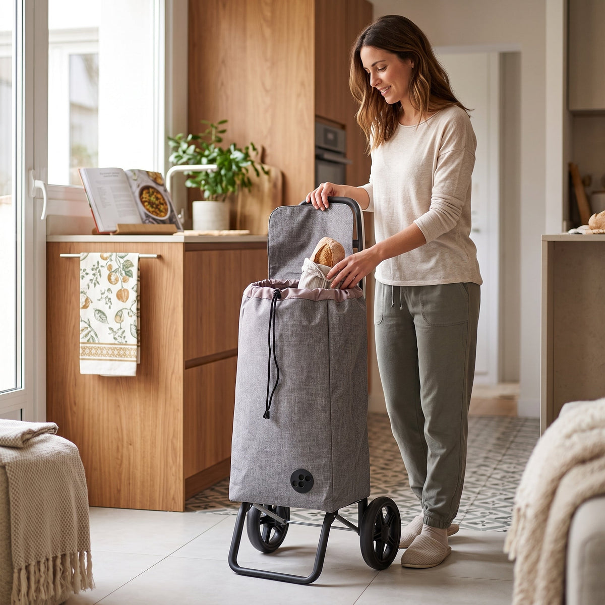 Folding Shopping Cart, Rolser I-Max Tweed Logic RSG, Aluminum, Grey