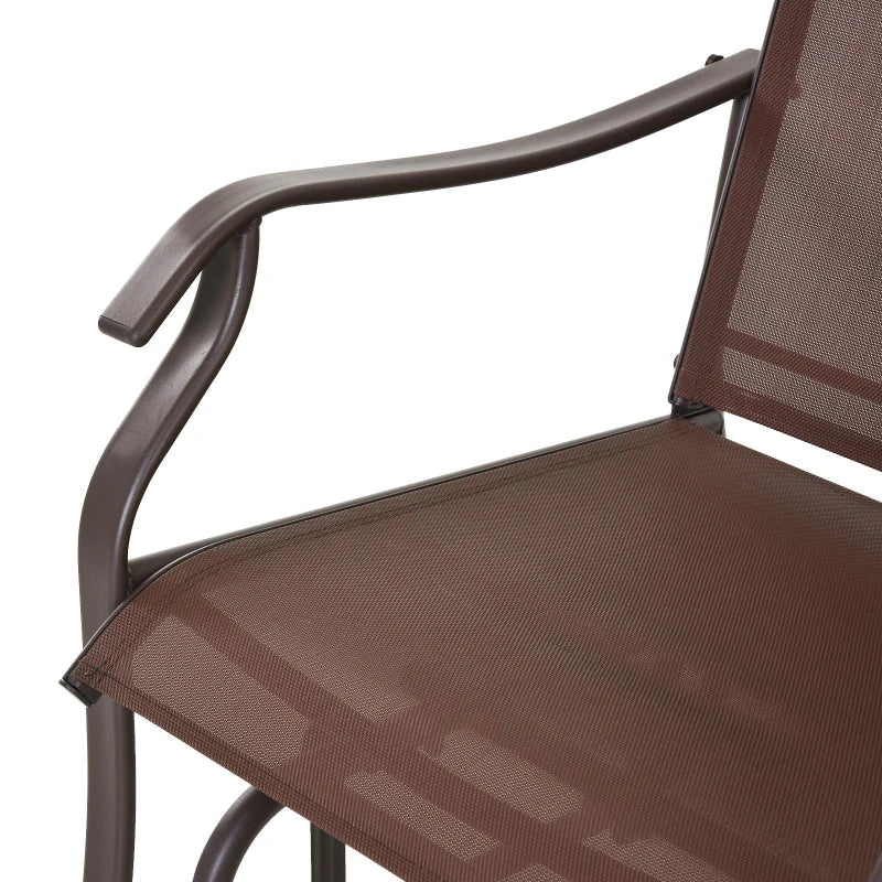 Double Patio Glider Chair with Glass Top Center Table, Outdoor Glider Loveseat with High Back,  All Weather Breathable Mesh Fabric for Garden, Backyard, Deck, Brown