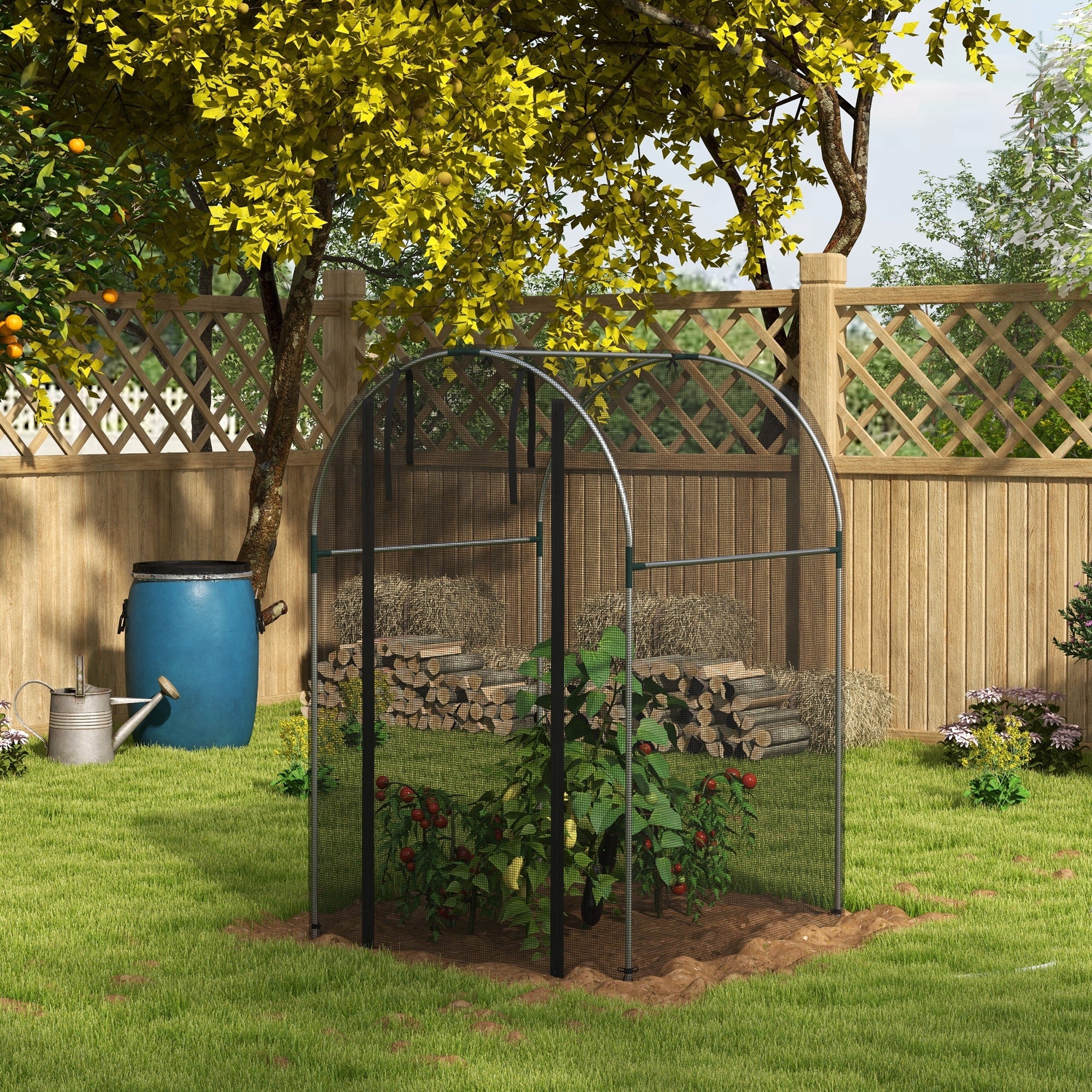 Outsunny Galvanized Steel Crop Cage, Plant Protection Tent with Zippered Door, 4' x 4', Black 