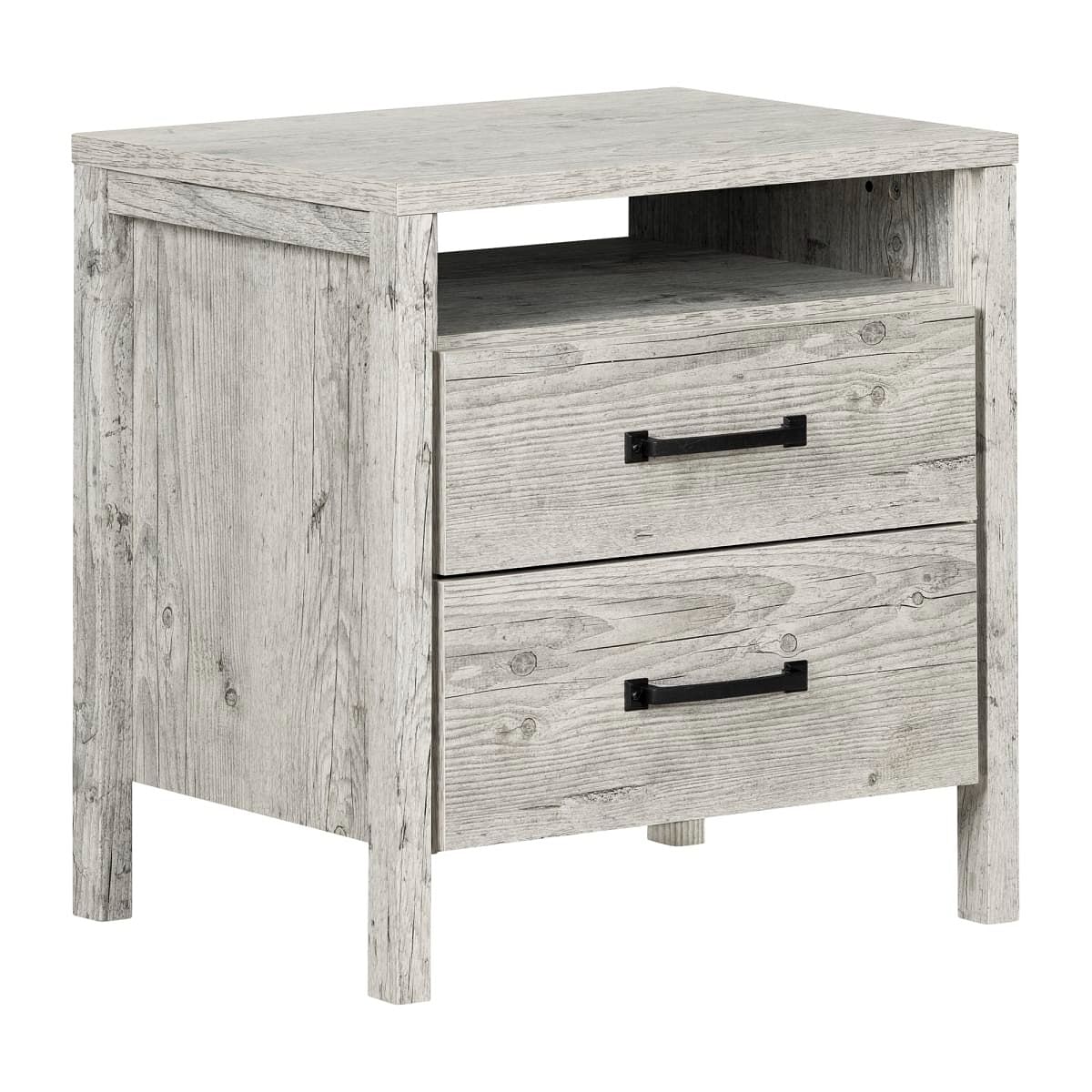 Modern Washed Pine 2 Drawer Nightstand Cubby Storage Shelf - Free Shipping 