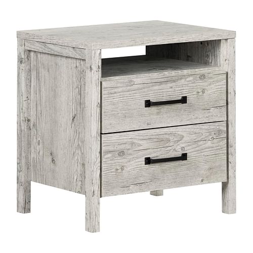 Modern Washed Pine 2 Drawer Nightstand Cubby Storage Shelf - Free Shipping