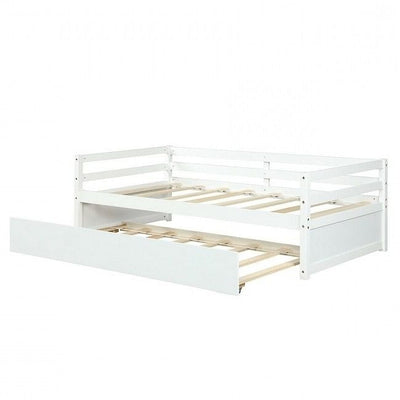 Twin/Twin Dorm Style Trundle Daybed Platform Bed Frame in White - Free Shipping 