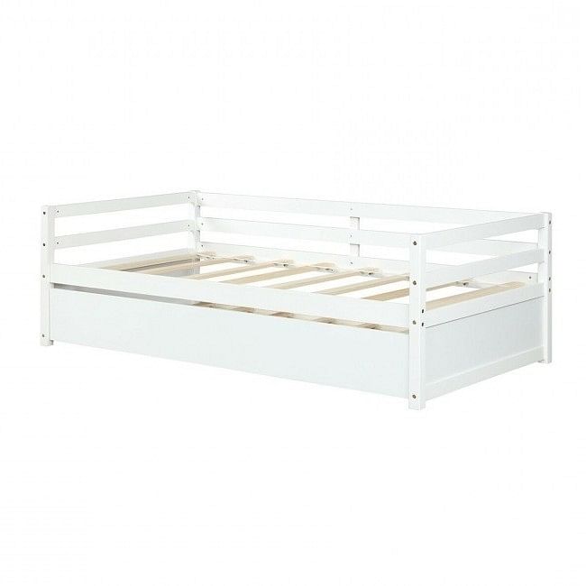 Twin/Twin Dorm Style Trundle Daybed Platform Bed Frame in White - Free Shipping