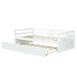 Twin/Twin Dorm Style Trundle Daybed Platform Bed Frame in White - Free Shipping