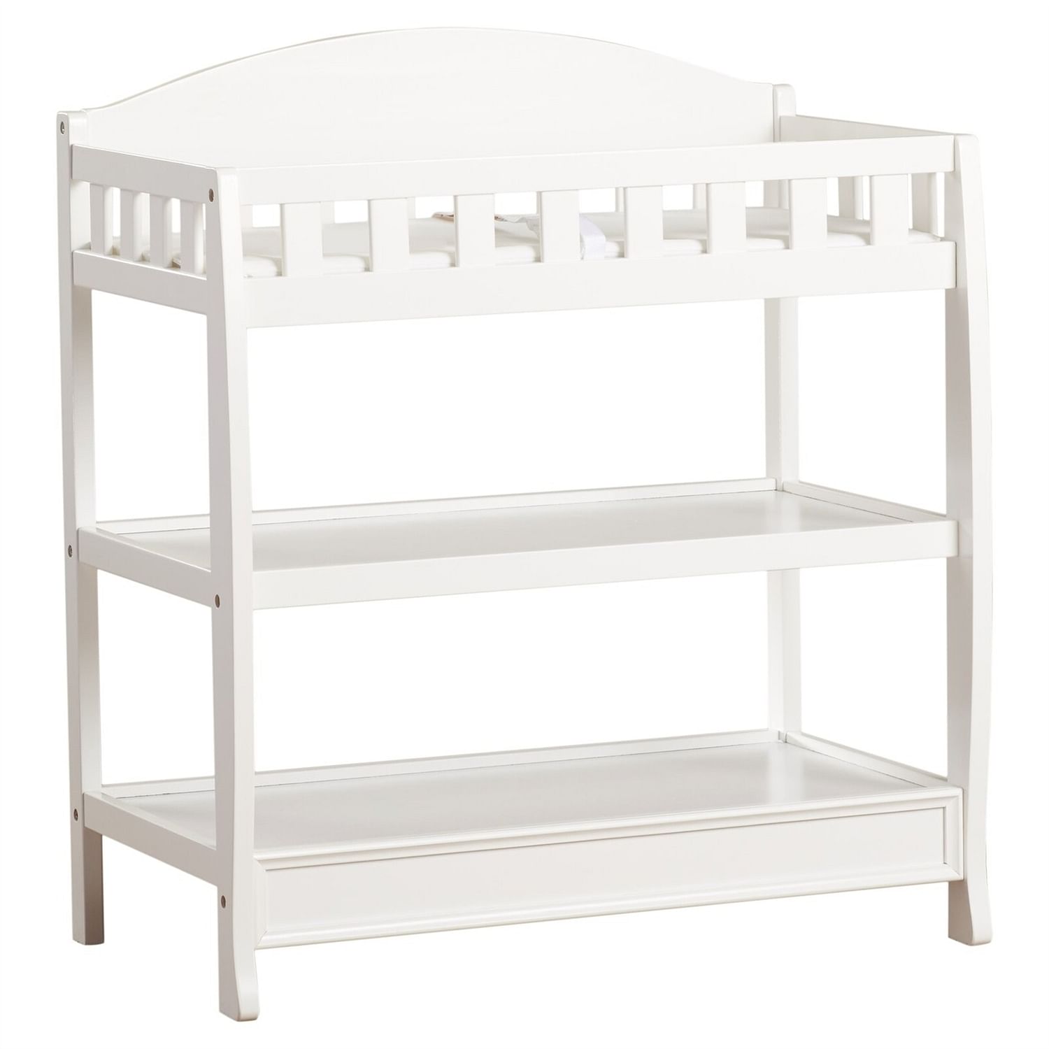 Modern White Wooden Baby Changing Table with Safety Rail Pad and Strap - Free Shipping