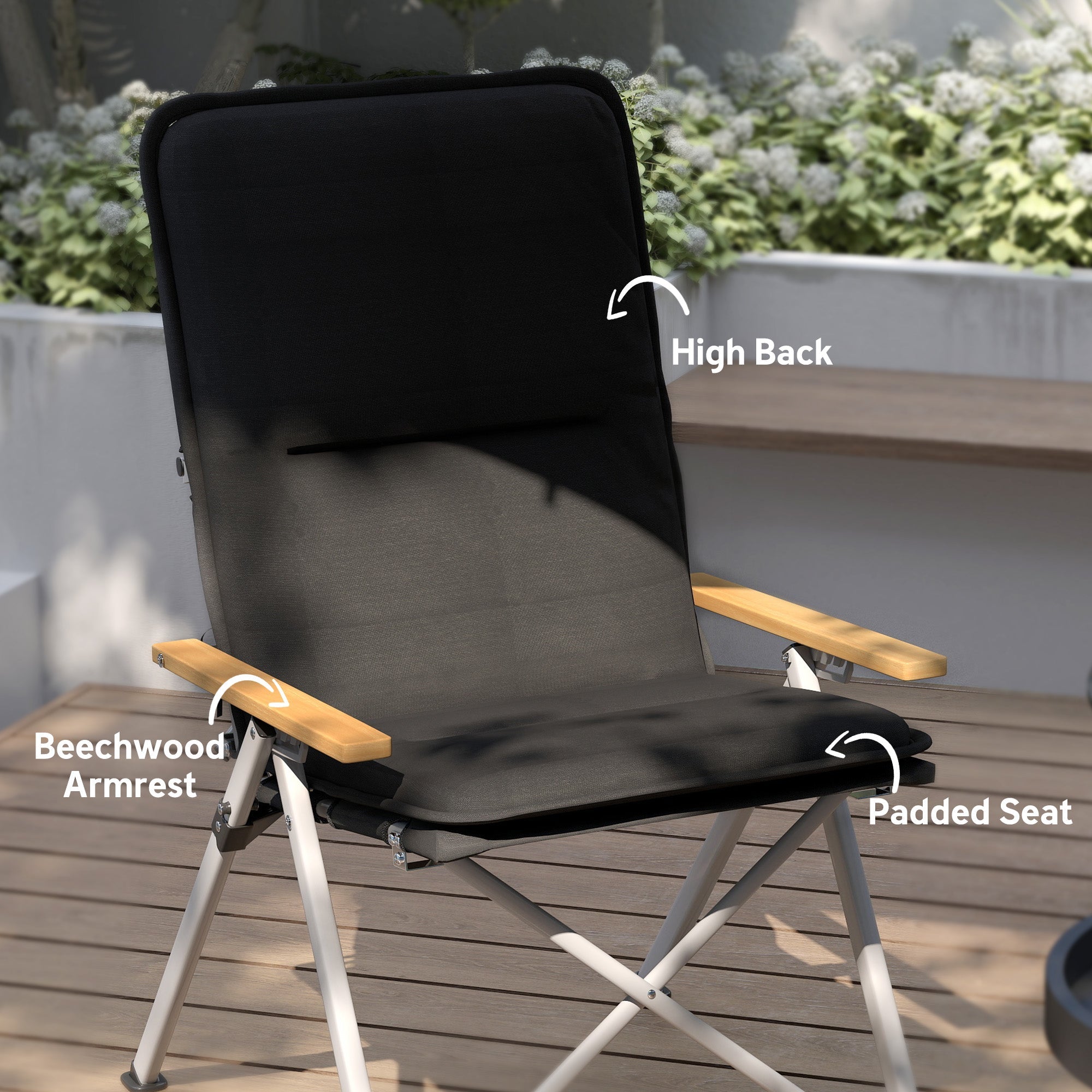 Outsunny Camping Chairs 2 Pack, Portable Folding Camp Chair with Padded Seat and Bag, Outdoor High Back Recliner, Black 